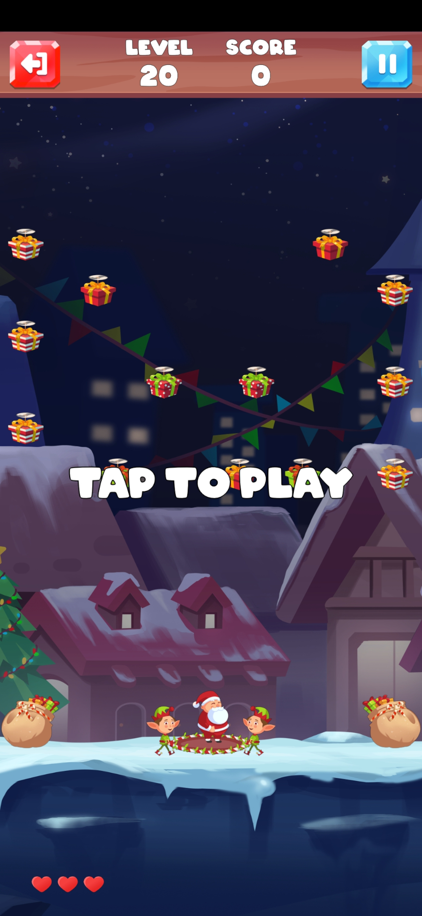Christmas gameplay screen of Santa's Bouncy Quest